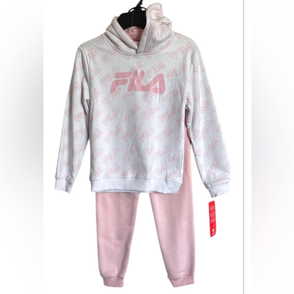 FILA Girl's AOP Hoodie L/S Jogger Pink White 2 Piece Matching Set Size 6X NEW